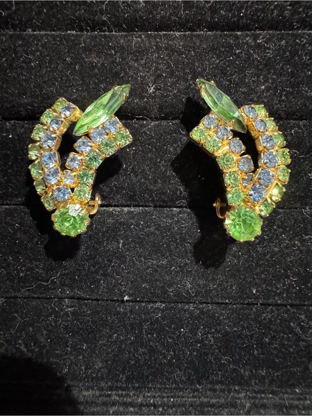 Vintage Mid-century Uranium Glass Rhinestone Earrings